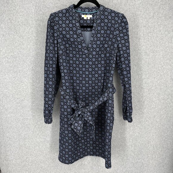 Boden Esmeralda Tie Waist Dress Size 4 Blue Chain Corduroy Pockets Long Sleeves - Picture 1 of 15